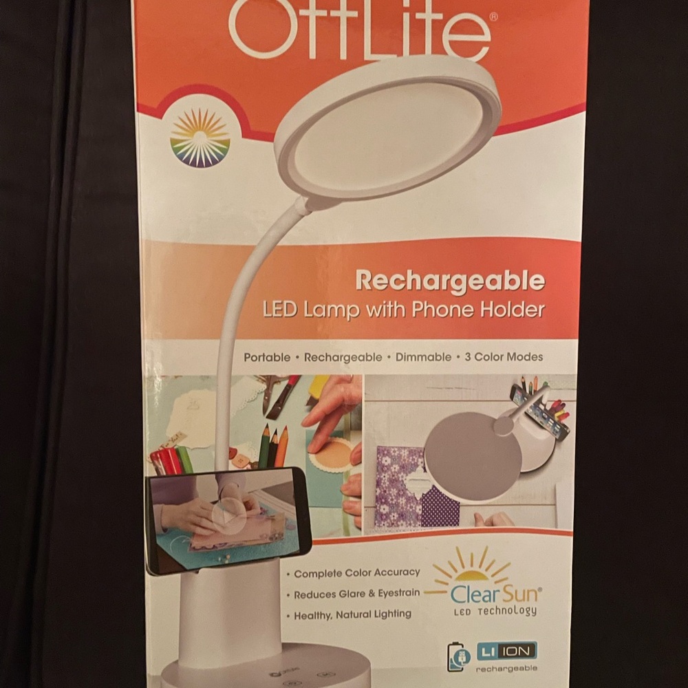 Rechargeable LED Lamp with Phone Holder - White